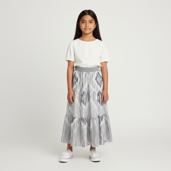 Mom and Pop's Kids Other - Skirt Girls M 8 Maxi Gray Aztec Ruffle Tier 100% Cotton Mom and Pop's Kids